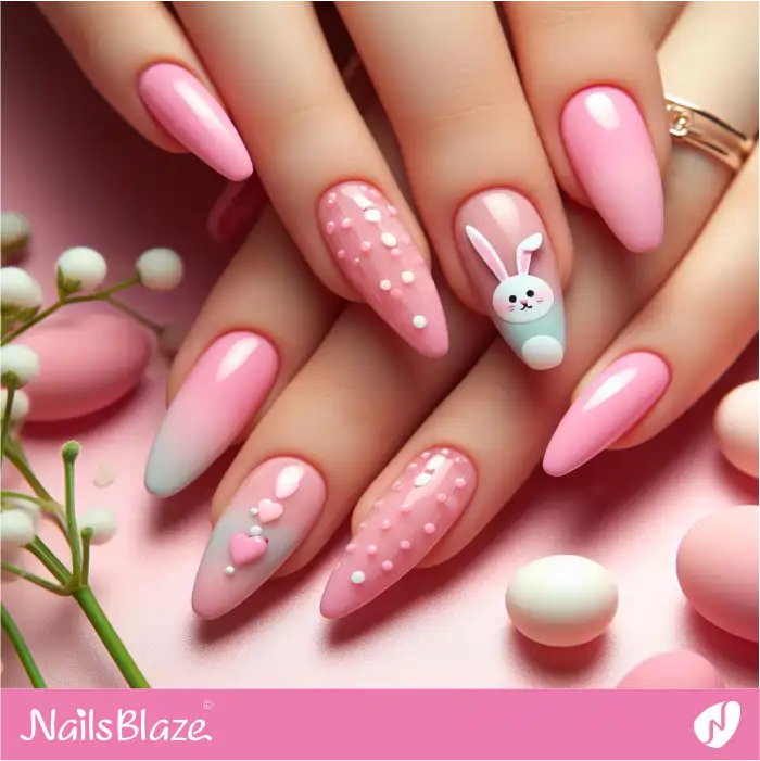 Pink Nails for Easter with Polka Dots and Bunny | Easter Nails - NB3406
